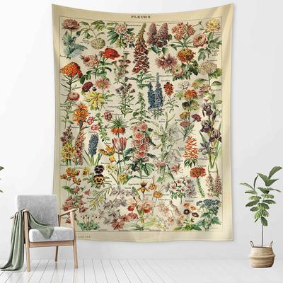 Flower And Plant Identification Diagram Tapestry Wall Hanging Retro Abstract Minimalist Art Bohemian Aesthetics Room Home Decor
