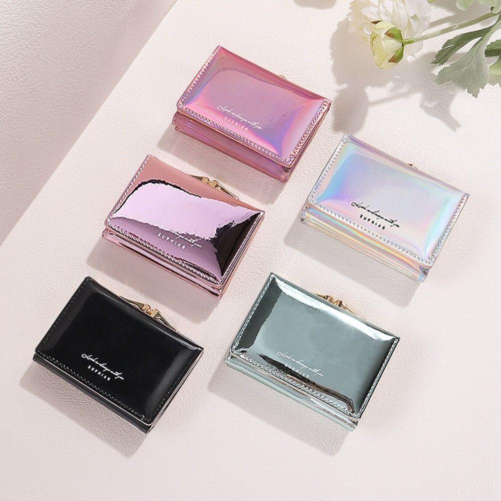 Multi-card Slot Laser Short Wallet Hasp Triple Fold Wallet Elegant Card Holder  Outdoor