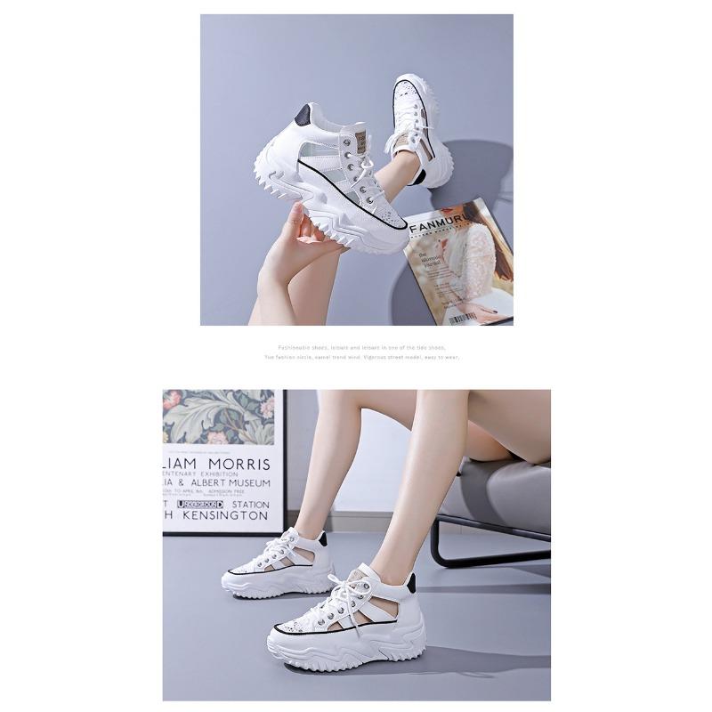 Sommer Neue ausgehöhlte weiße Schuhe für Studentinnen Atmungsaktive Freizeitschuhe mit dicken Sohlen