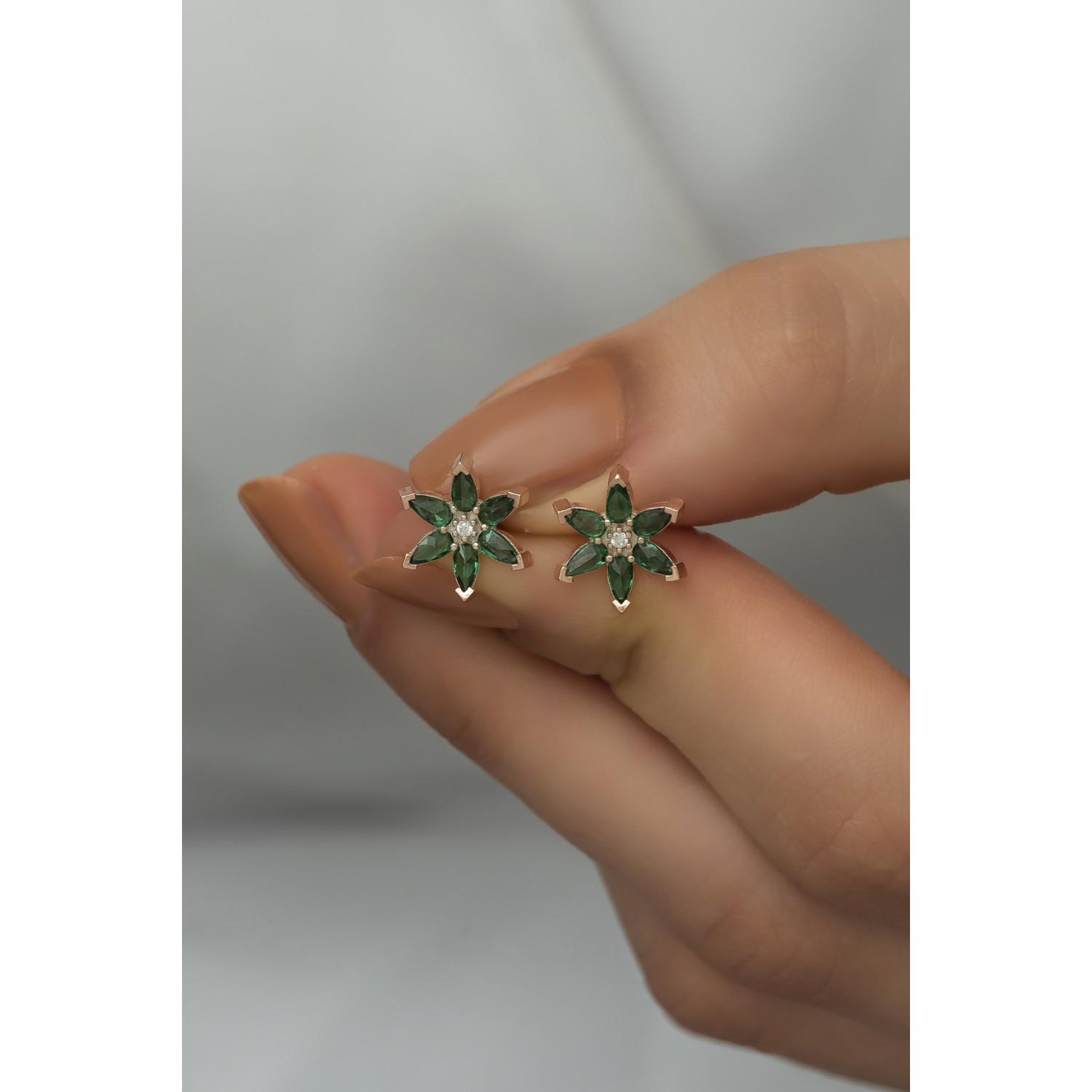 

Серьги с зеленым камнем и цветком лотоса из стерлингового серебра 925 пробы