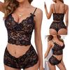 European & American Style Sexy Three-Piece Lace Lingerie Set with See-Through Suspender.