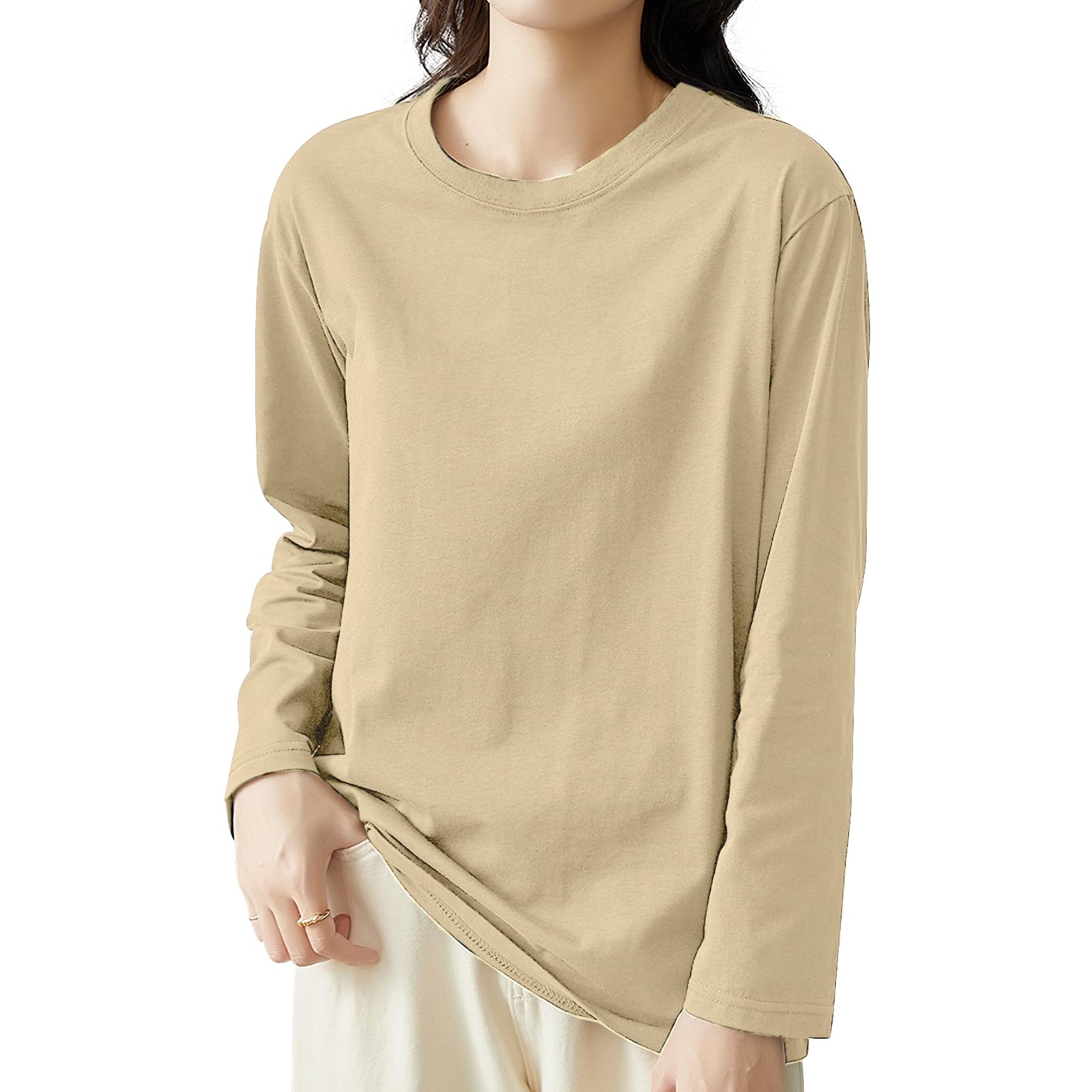 

Our most popular for top definition of loose makes face look Cut and sew crew neck long spring khaki [EAXGO] [100% cotton! item] Long-sleeved t-shirt