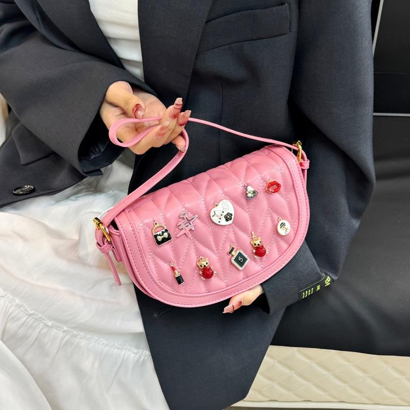 Bags Xiaoxiangfeng Rhombus Women's Bag 2025 New Korean Edition Fashion Splicing Trend One Shoulder Crossbody Saddle Bag