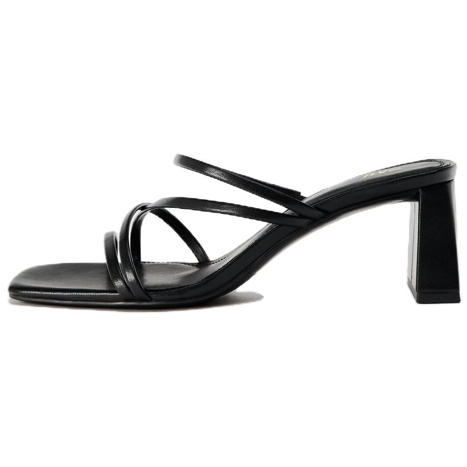 ZARA Square Toe Chunky Heel Slip-On Sandals Women sandals Black 12810410800