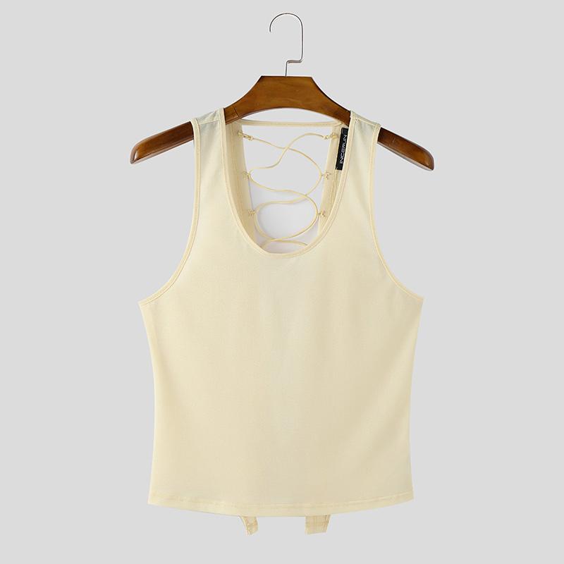 INCERUN Men U Neck Sleeveless Back Bandage Fitted Tank Tops