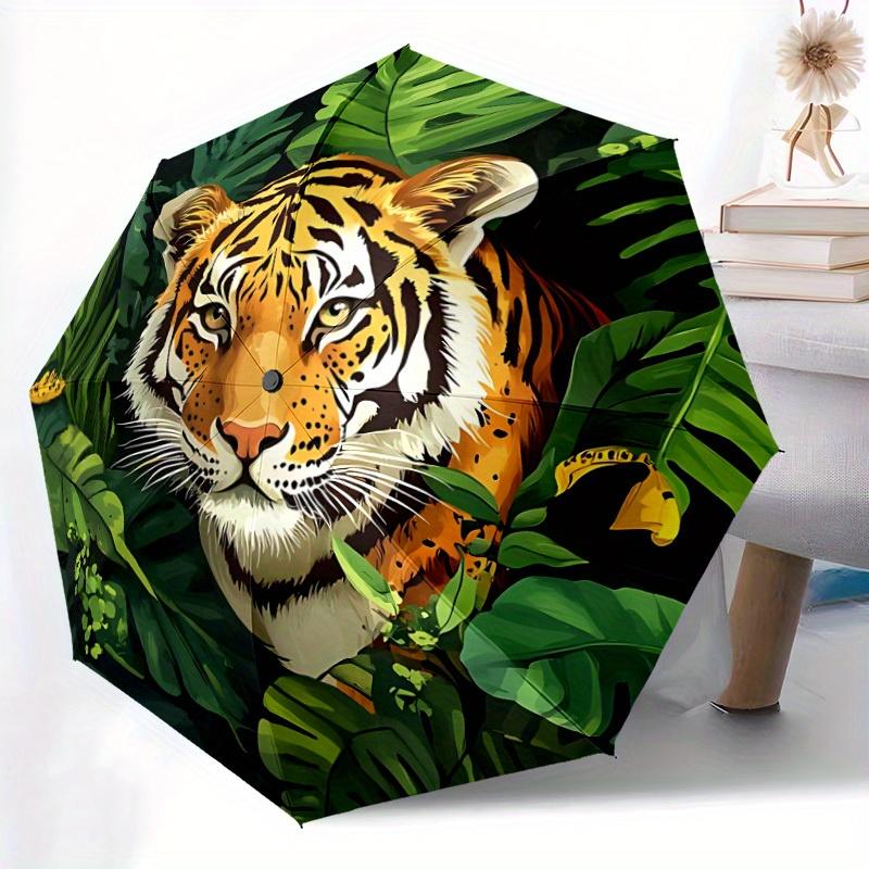 1pc Tiger Jungle Print Automatic Open/Close Umbrella, Ideal Fan Gift for Birthday, Christmas, Trendy Fashion yy250828102