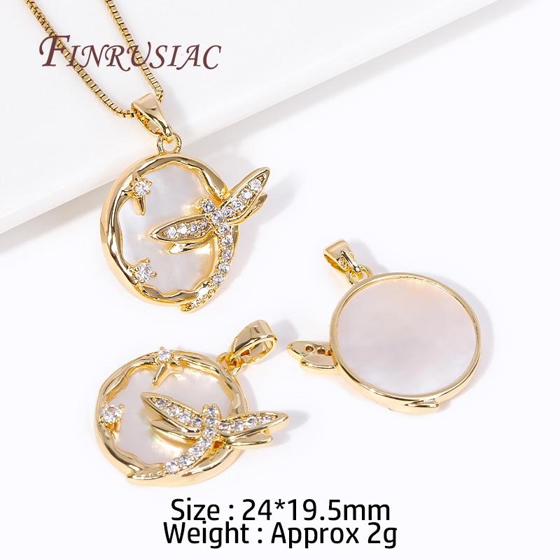 18K Gold Plated Abalone Shell Pattern Round/Heart Charms Dragonfly Pendant For Necklace Supplies DIY Jewelry Making Accessories