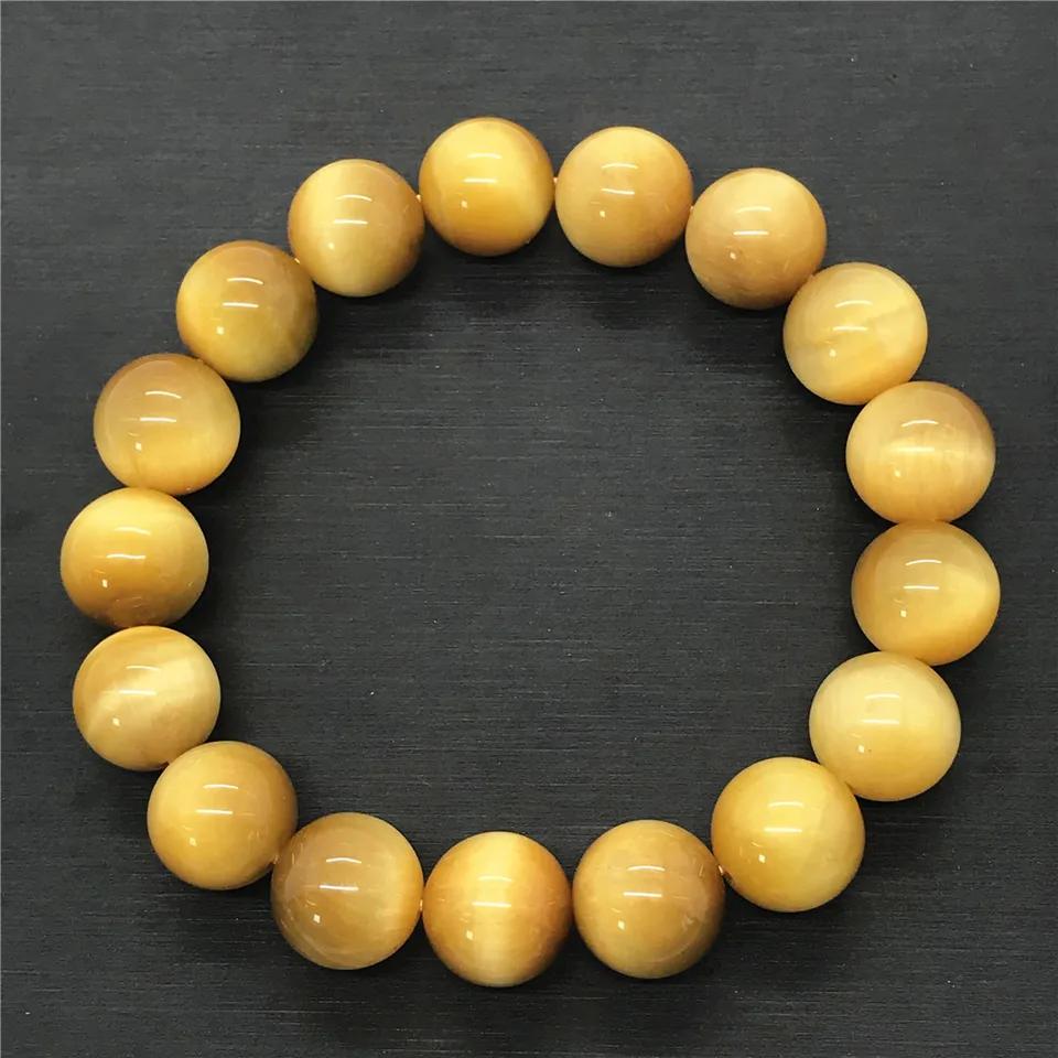 12mm Natural Gold Tiger Eye Stone Bracelet Jewelry for Women Man Healing Gift Beauty Crystal Beads Reiki Gemstone Strands