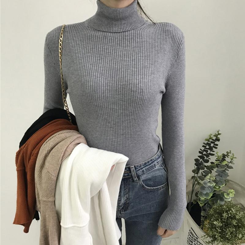 Nový podzimní zimní svetr svetr dámské štíhlý rolák s dlouhým rukávem dámský pletený svetr svetr teplý dámský svetry 6897