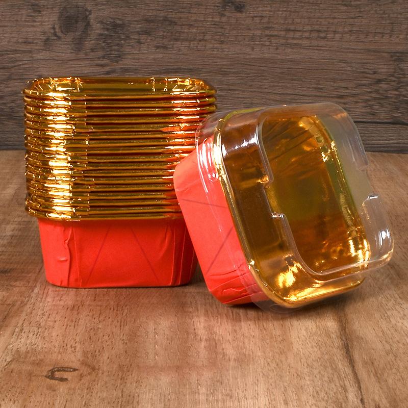 50pcs Square Cupcake Cups with Lids, Pudding Cup Bake-resistant Cup, Disposable Foil Cupcake Cups Muffin Tins For Wedding Baking