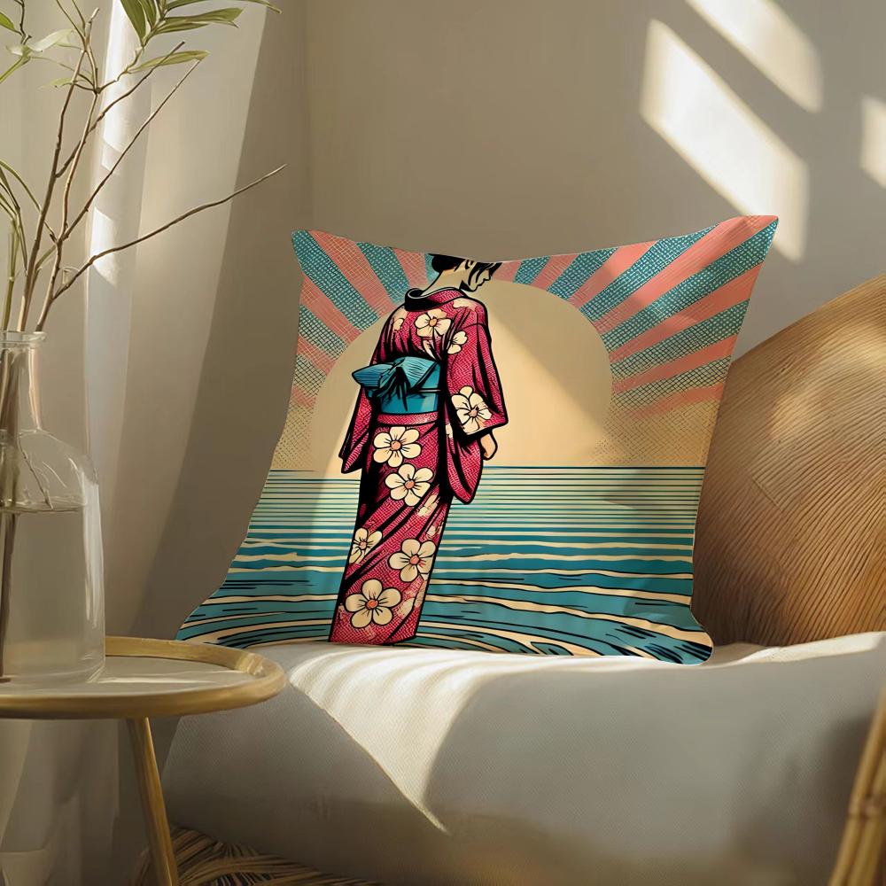 Classic Retro Japanese Lady Beautiful Pillow Case Pattern Printed Pillowcase For Living Room Sofa Cushion Cover & Bedroom Decor