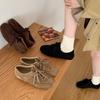 Suede Retro Lace Up Casual Flat Shoes Women Comfort Shallow Autumn Footwear Female Brown Fashion  Ballet Sneakers Women