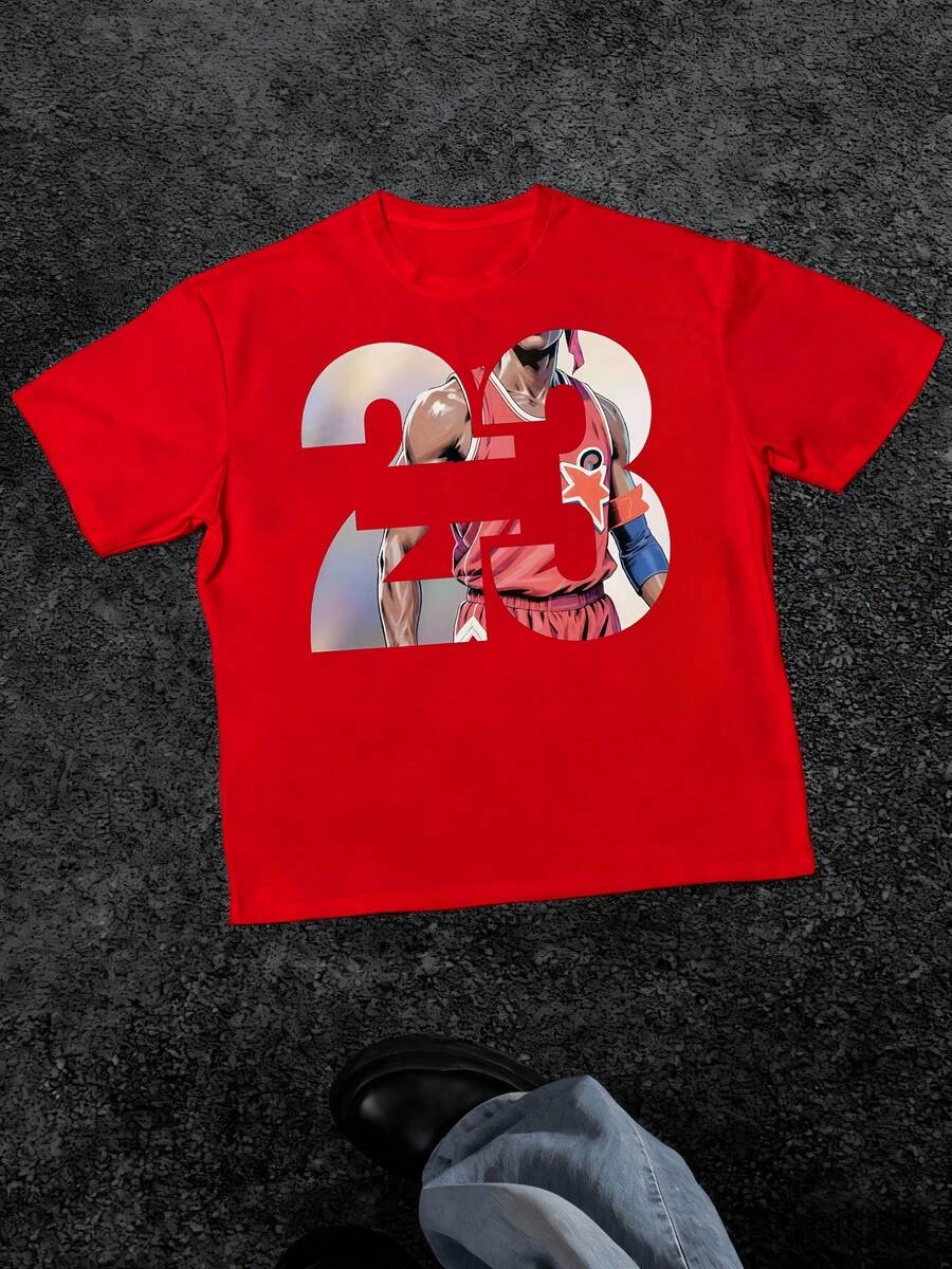 1Pcs Basketball Figures Number 23 Graphic Print T Shirt, 100% Cotton T Shirt Men s Athletic T Shirt T S