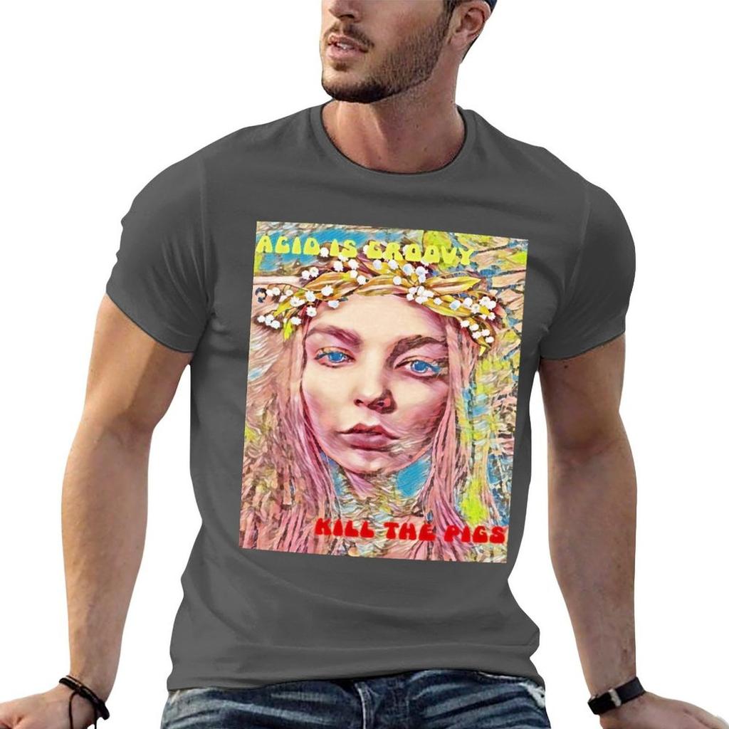 Acid is Groovy Kill the Pigs Hippie Lady TShirt t shirt men 100 cotton luxury brand man t shirt cotton TShirt