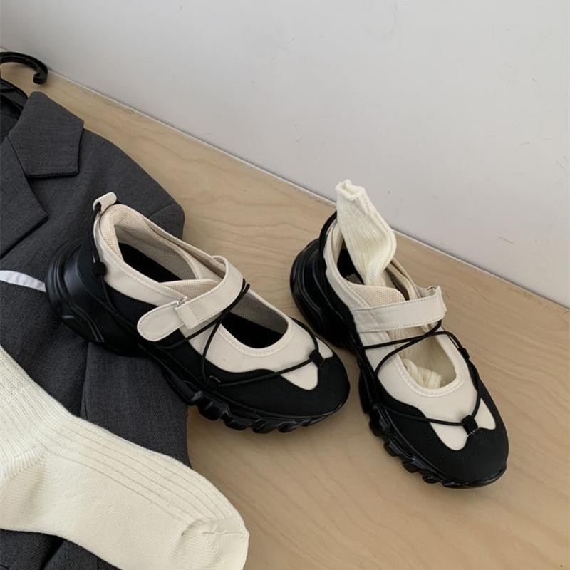 IPPEUM Ballerina Sneaker Shoes For Women Round Toe Black Mary Janes