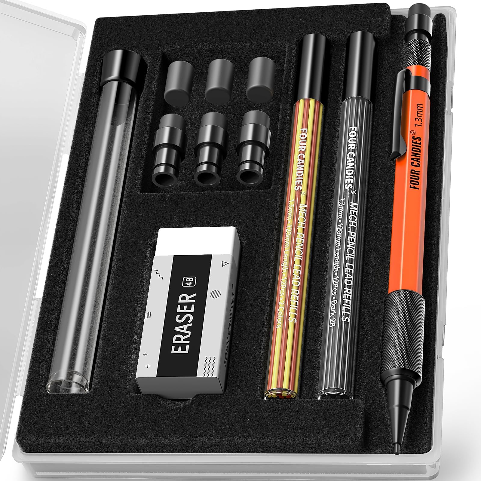 

Four Candies Mechanical Pencil with Durable Metal Carpenter 24 Leads 3 12 Eraser Outdoor Carpentry Marker Orange 1.3mm Case, Pencil, (Red, Black, оранжевый