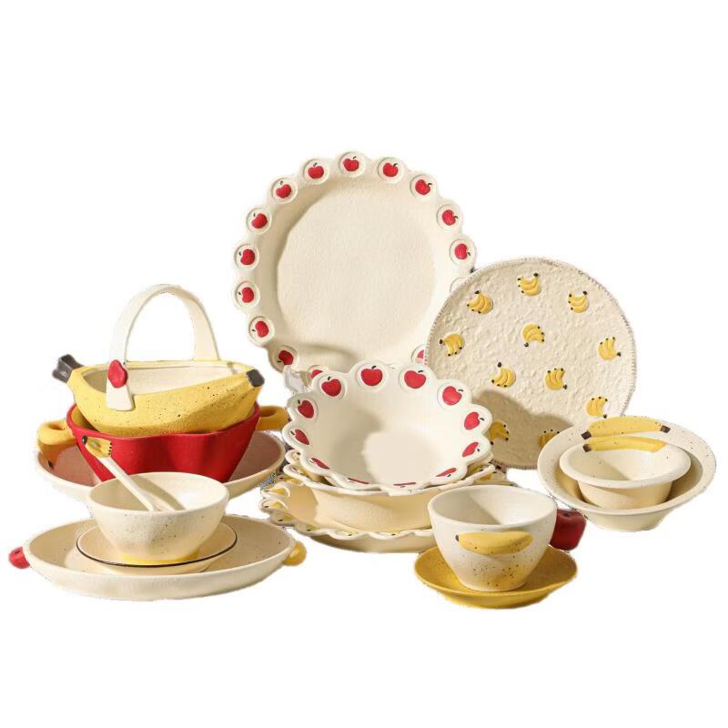 Cute Cartoon Apple & Banana Ceramic Soup Plate