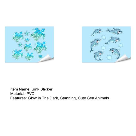 Glow in The Dark Ocean Sink Sticker Self-Adhesive Waterproof Bathroom Decals Cute Turtles Dolphins Sea Animal PVC Sticker for Sinks Bathtubs