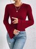 Red Crew Neck Bell Sleeve T-Shirt for Women Autumn Winter Elegant Commute Versatile Top