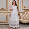 Large Size Women's Clothing European and American Summer New V-neck Short-sleeved Lace Dress Women