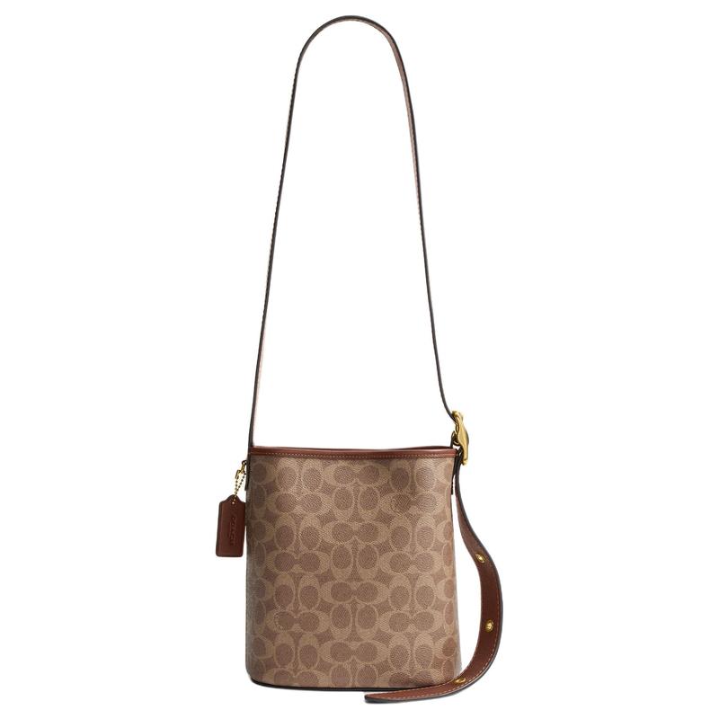 

COACH Bleecker 21 Detachable Zipper Bag Artificial Leather Bucket Bag Shoulder Crossbody Bag Small Women s Brown коричневий