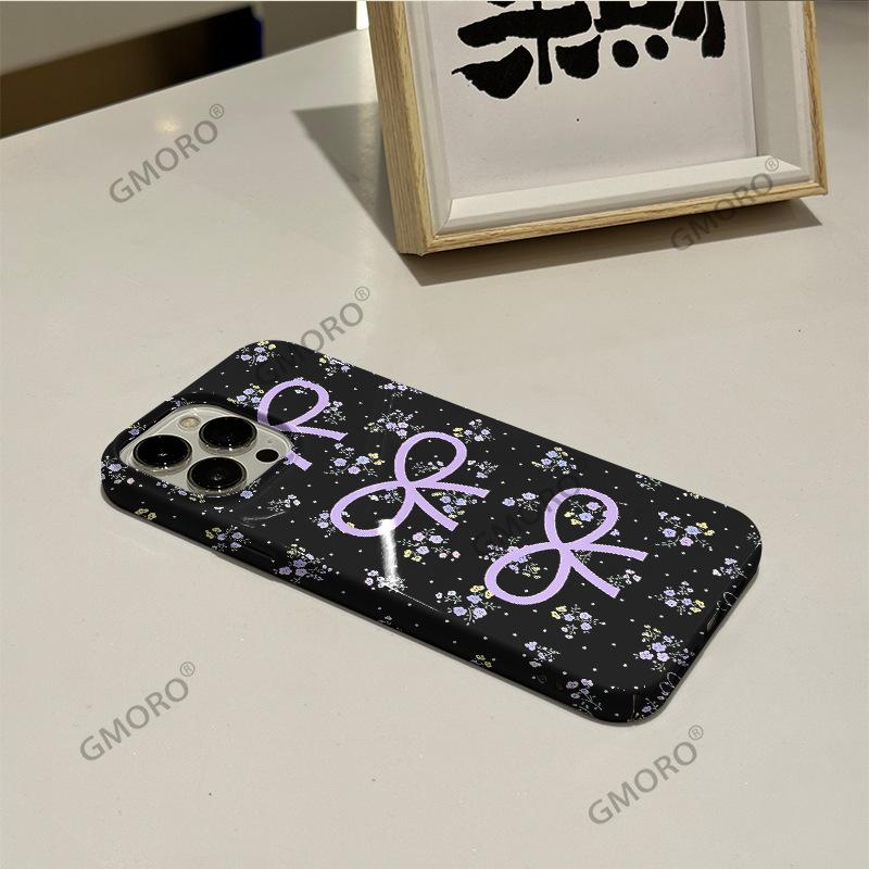 ins wind Korean purple bow floral iPhone16 film mobile phone case Apple 17Pro large hole protective case