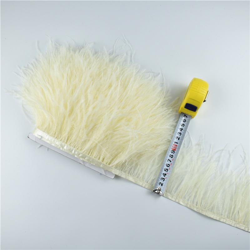 1Meters Ostrich Feathers On Tape Fringe Trim Ribbon 10-15Cm 4-6" Long White Feather Trims Decor For Clothes Flecos Decoration
