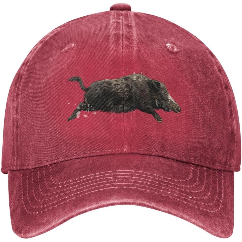Running Wild Boar Baseball Cap Vintage Washed Denim Style Adjustable Cotton Adult Hat