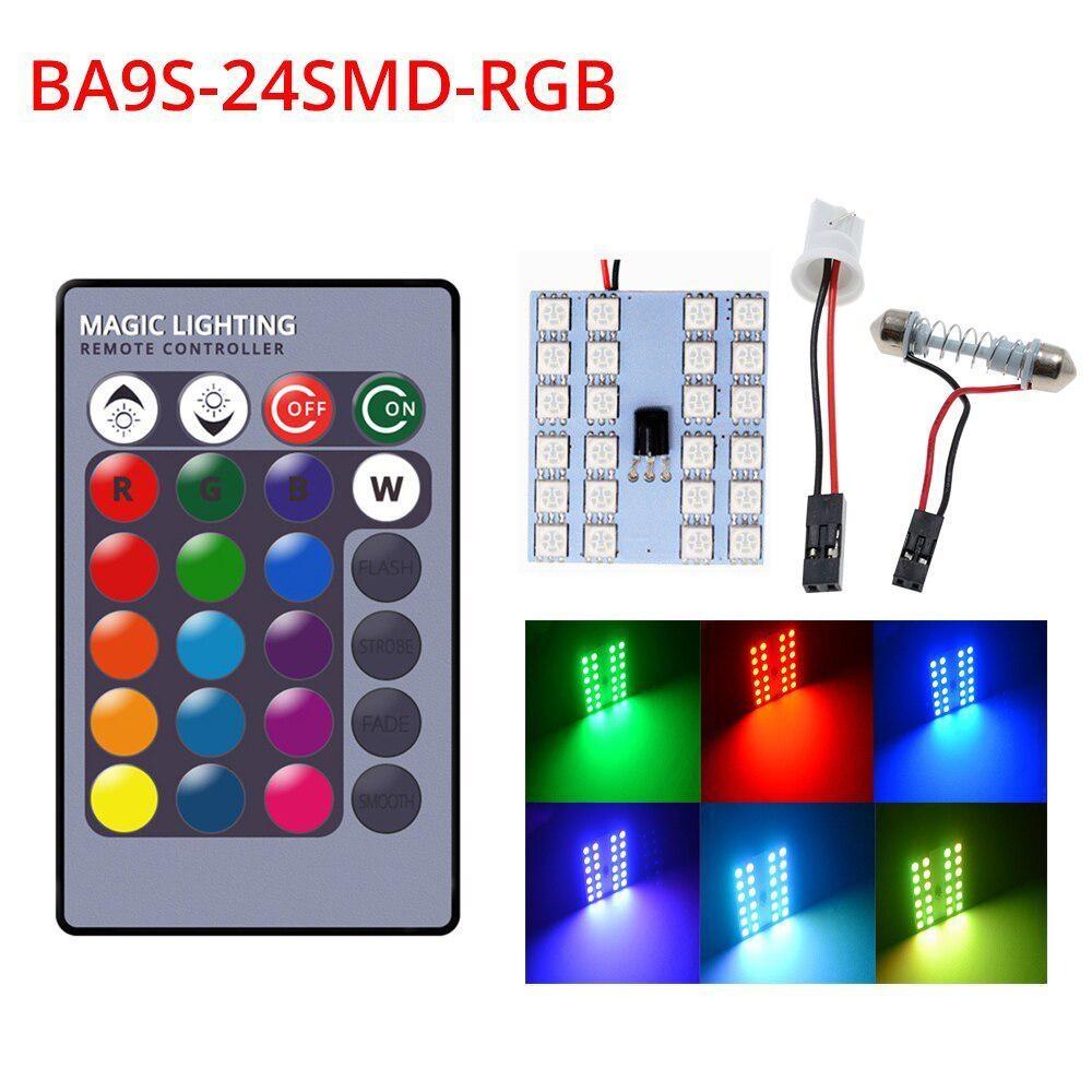 T10 RGB 12Led 15Led 24Led 36Led Car Led Remote Control Rgb Car Led Panel Interior Auto Lights Reading Dome Festoon BA9S Adapter DC 12v Light