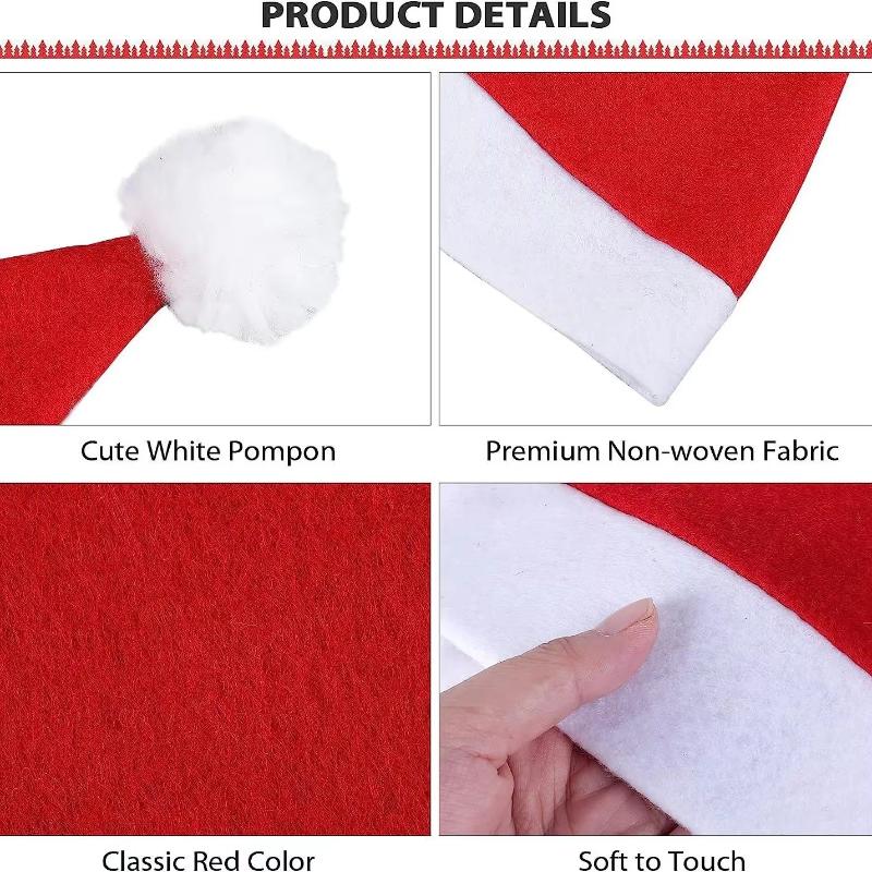 Christmas Santa Hats Soft Non-Woven Material Fluffy White Pom Pom For Xmas Parties Holiday Gatherings
