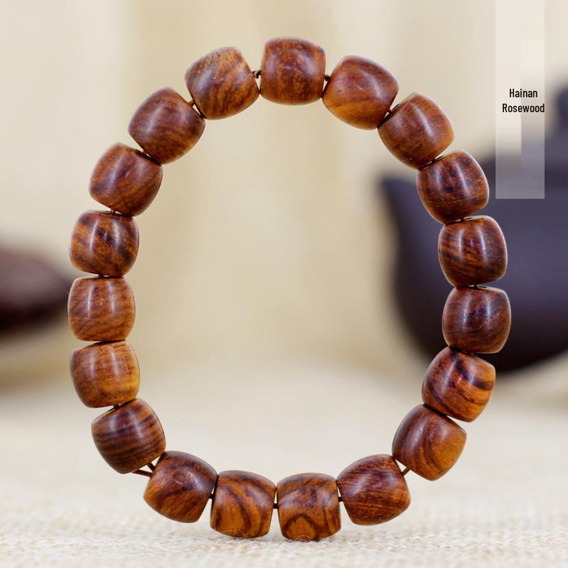 Unisex Hainan Huanghuali Barrel Beads Bracelet 1.0×0.9cm with 19 Beads, Prayer and Decorative Jewelry