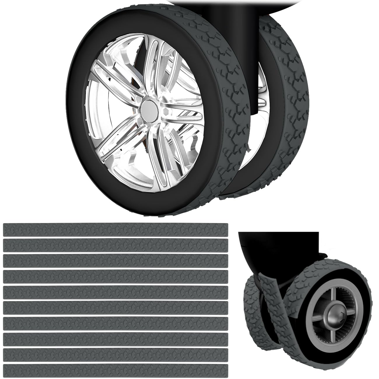 

Caster Cover, Paste [10 Pieces] Carry Case, Wheel Cover, Silent, Suitcase, Tire Cover, Silicone, 6.2cm чёрный