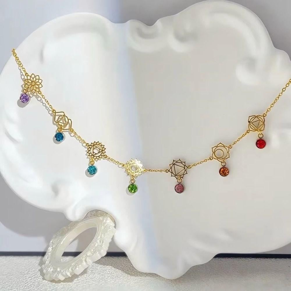 Goldfarbener Chakra-Anhänger-Choker Edelstahl Energie-Anhänger-Halskette Damen Schmuck