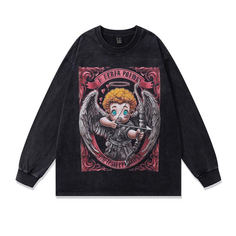 Men'S Pure Cotton Short-Sleeved T-Shirt American High Street Retro Personalized Printing Fried Color Old Vintage Tops For Men And Women