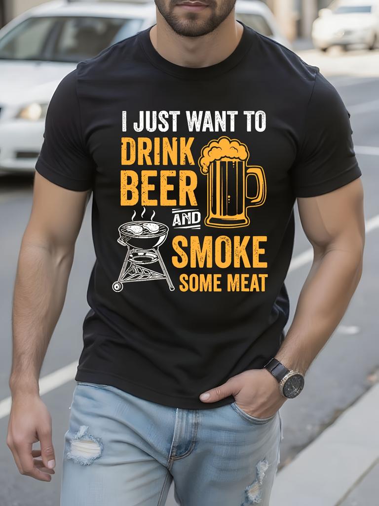 Funny BBQ Grill Party Tshirt I Just Want to Drink Beer Sm...