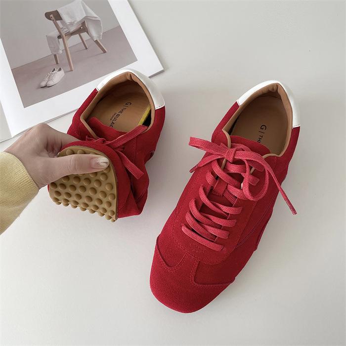 BULAGE Korean retro German training shoes women's college style lace-up soft-soled Forrest Gump shoes casual versatile sports shoes