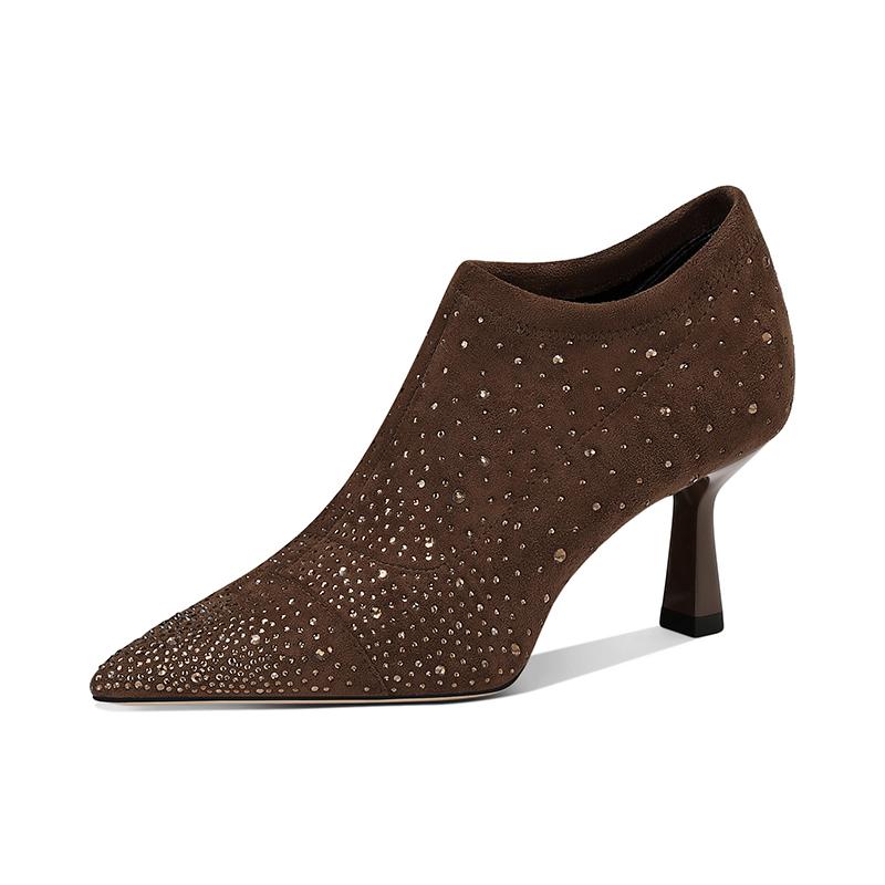 Módní vysoké podpatky Křišťálové dámské kotníkové boty Špičatá špička Semišové boty Dámské 2024 Trend Podzim Nové módní boty Lodičky Sexy Dámské boty