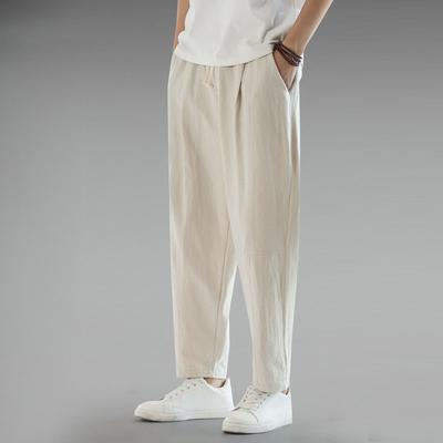Pantaloni Uomo Estivi in Cotone Lino Giapponese Dritti Casual Pantaloni da Jogging in Seta Ghiaccio Maschili Gamba Larga Oversize Pantaloni di Lino