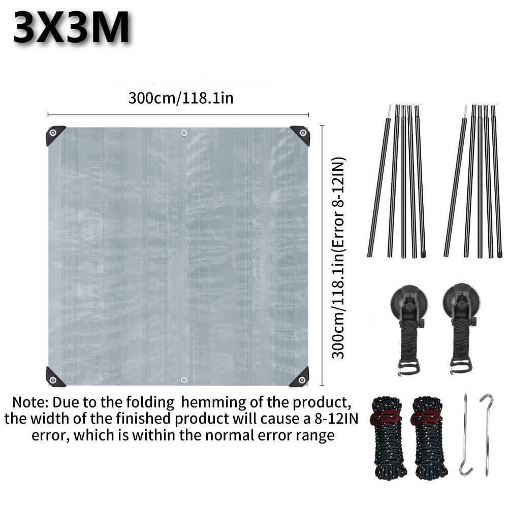 PE Car Awning Canopy with Pole Kits Anti-UV Waterproof for Car SUV Universal Tent Awning Shade Sun Shelter Rooftop Camping Tarps