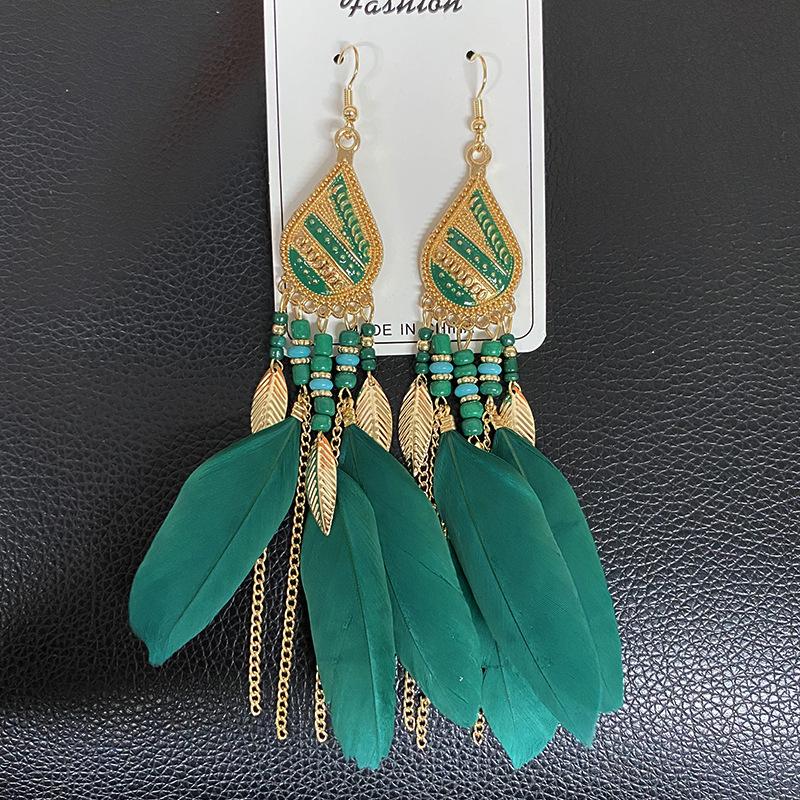 Bohemian Long Tassel Feather Earrings - Trendy Douyin-Inspired Design for Women