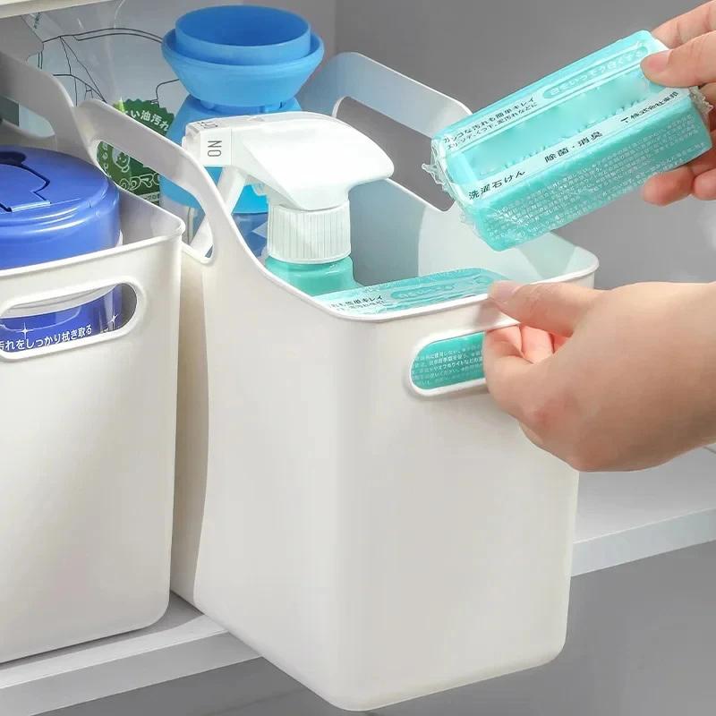 3Pcs With Handle Baskets, Multipurpose Storage Box, Ideal For Storing Cleaning Supplies Or Groceries In The Bathroom And Kitchen