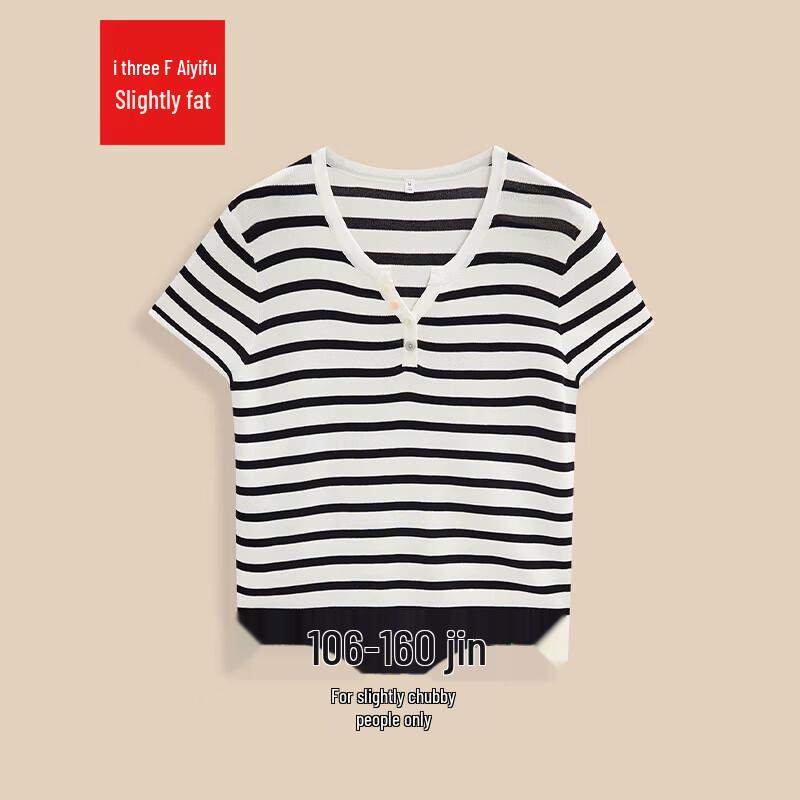 IEF 2026 Summer Striped Knitted Top for Plus Size L