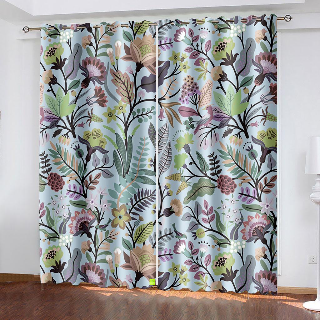 Gewebte Vorhänge mit Blumen- und Pflanzendruck, Verdunkelungsvorhänge für das Schlafzimmer, zwei separate Vorhänge links und rechts
