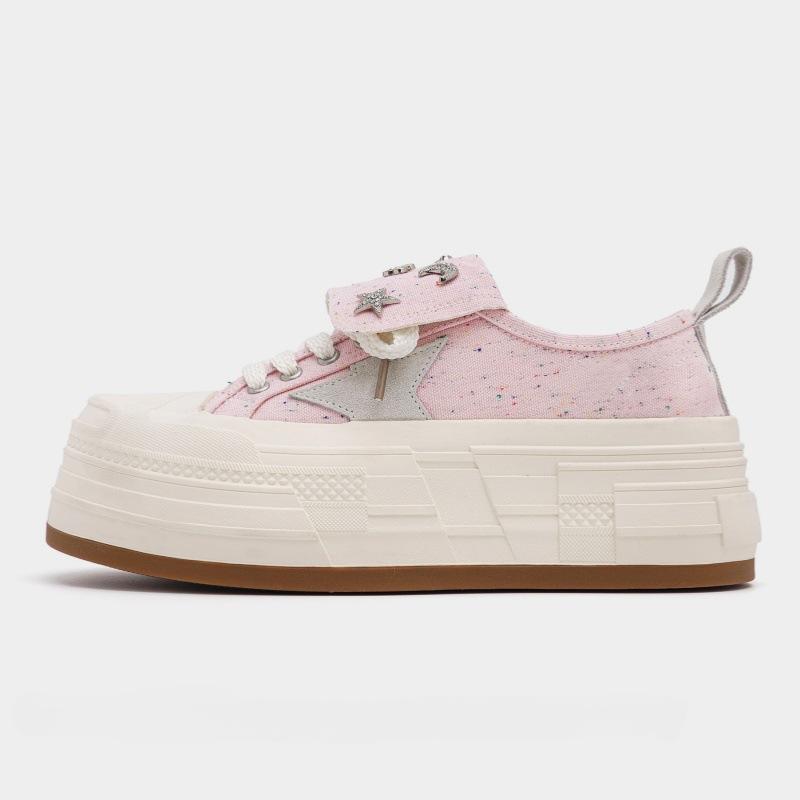 Cowhide version~ thick-soled inner height-increasing canvas shoes women's little white shoes low-top spring and summer new star casual board shoes