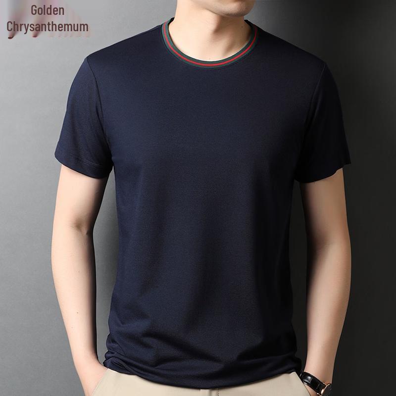 Men s Silk Blend Short Sleeve Round Neck T-shirt 3XL
