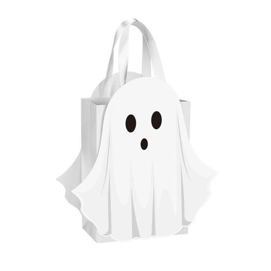 Halloween Gift Bag Ghost Bag, White Candy Pouch with Cute Face, Trick or Treat Favor for Party, Kids Goodie Prizes Holiday Bags