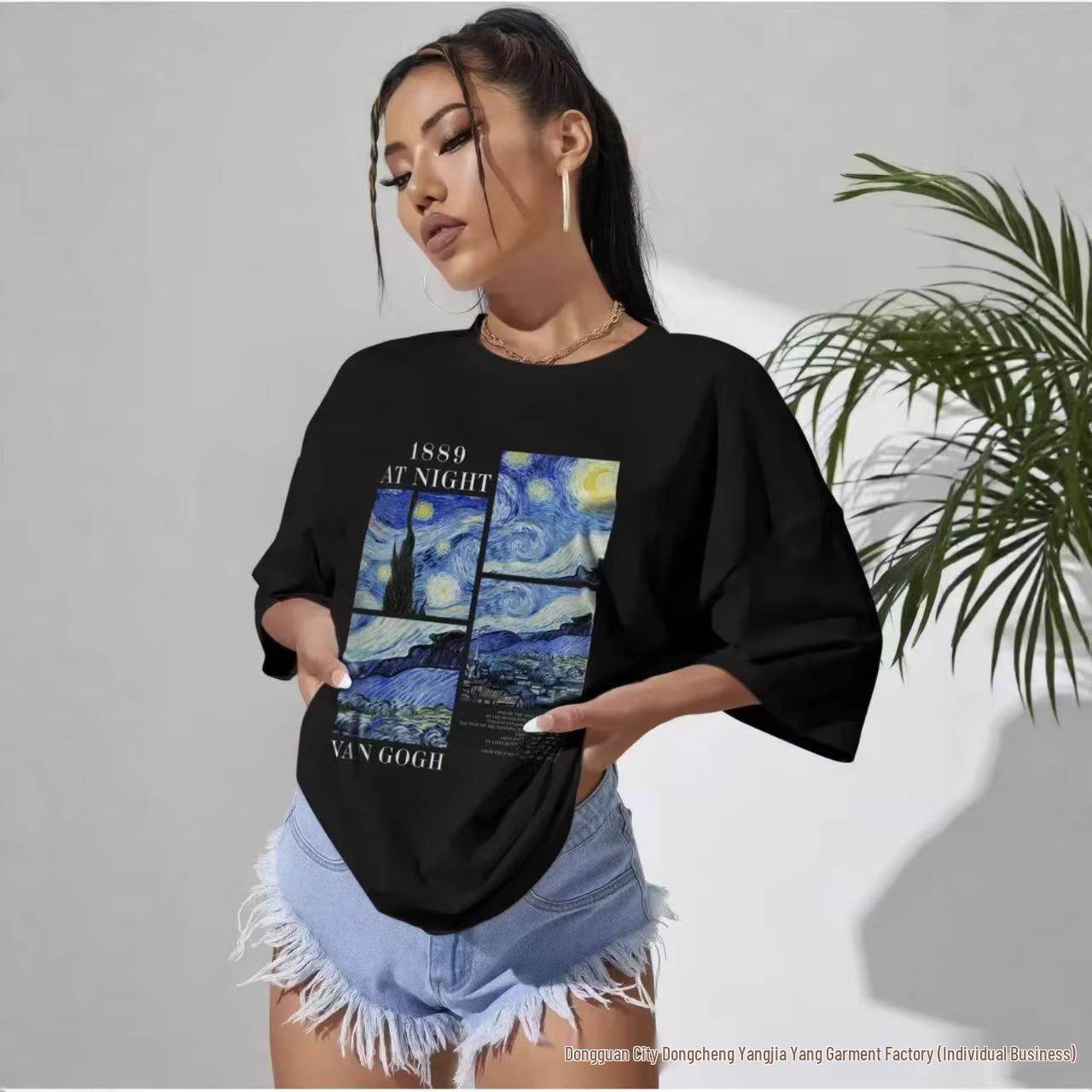 

2026 New Retro Fashion 100% Cotton Short Sleeve T-Shirt - Stylish, Versatile, Loose, and Figure-Flattering Chic Summer Top Triple Extra Large чёрный