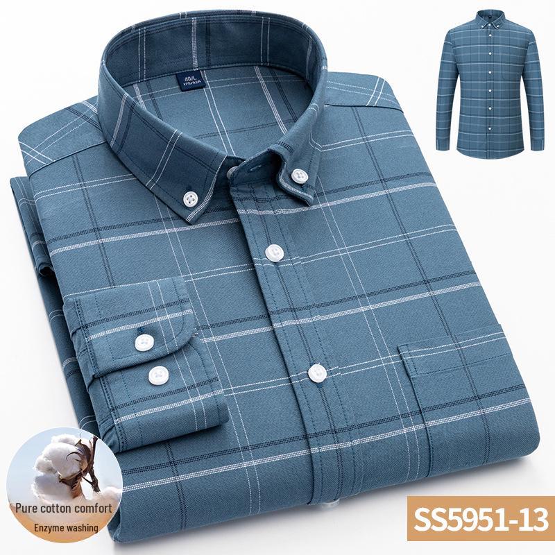 Hot Wind Men's Square Neck Long Sleeve Oxford Shirt - 2025 Spring Collection, Breathable & Comfortable Casual Wear