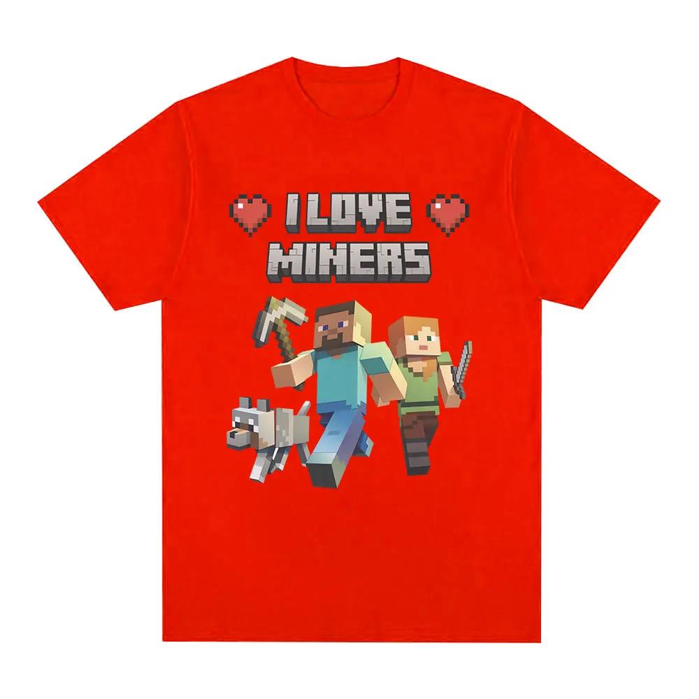I Love Miners Print T Shirt Otaku Game Funny Meme T-shirt Unisexs Women Clothing 100% Cotton Casual Short Sleeve Oversized T Shirts