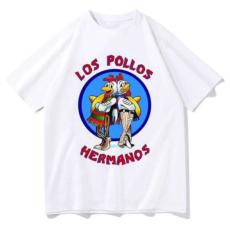 Spring and Summer New Menswomens Breaking Bad LOS POLLOS Chicken Brothers Pattern Printed Cotton Casual Short Sleeved Tshirt